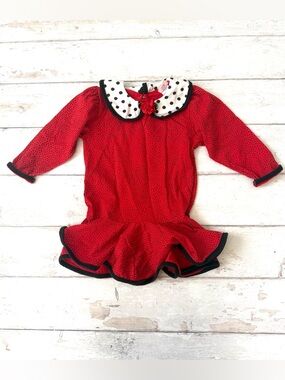 Vintage 3T Buster Brown Girls Toddler Dress Peter Pan Collar Red Polka Dots